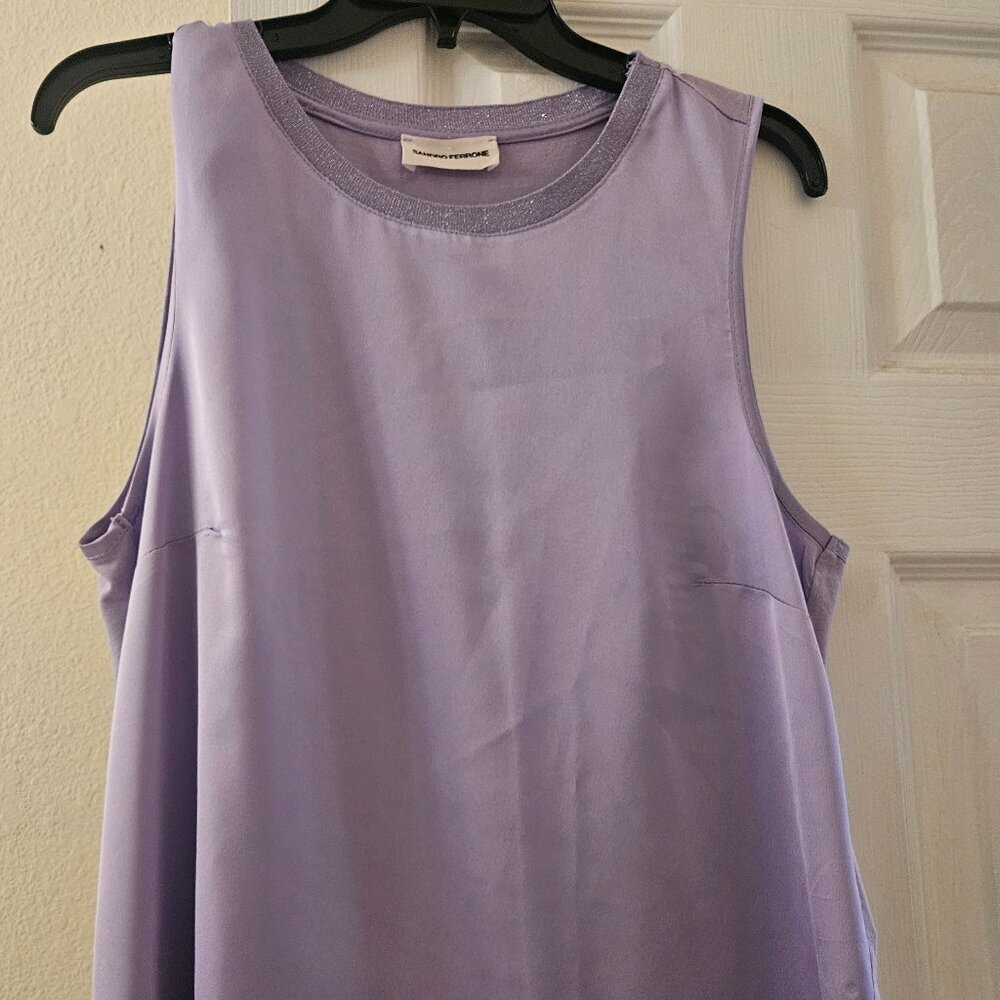 Sandro ferrone made in Italy  Sleeveless Purple Shimmer Tunic Tank Top slits L